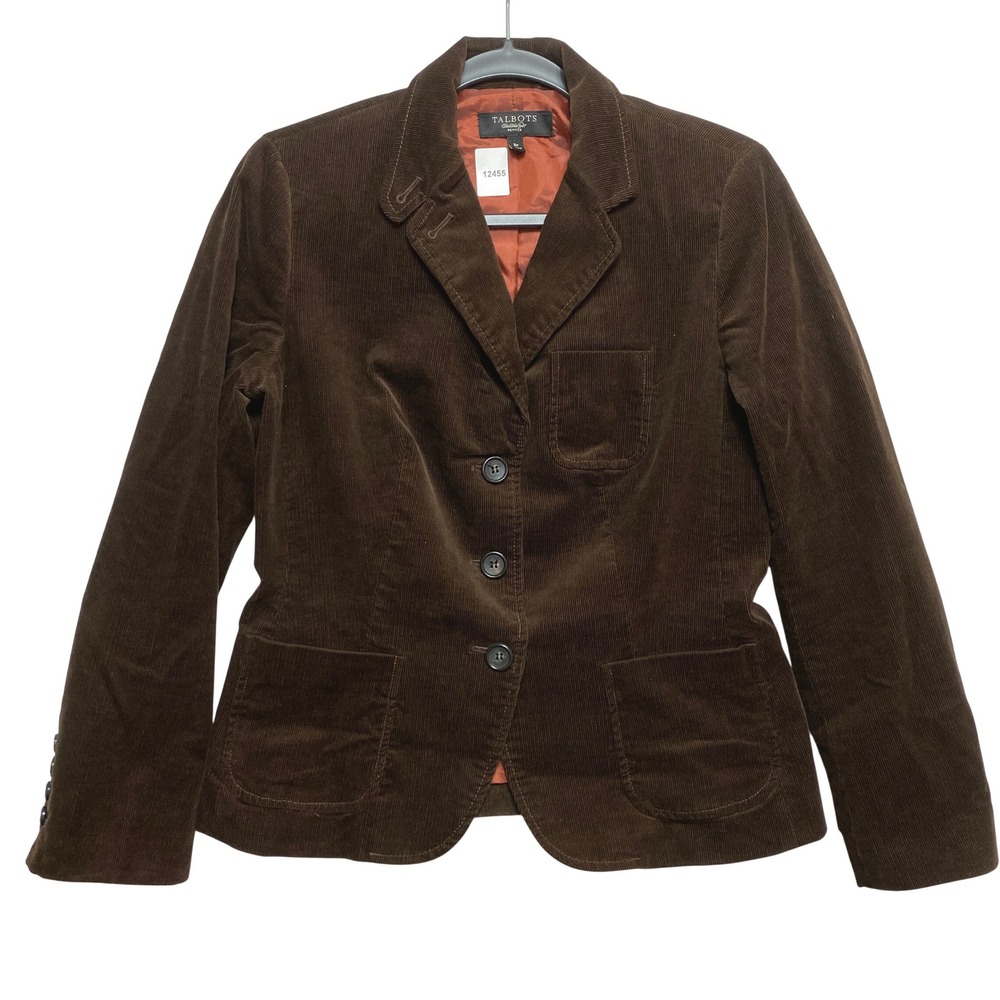 Talbots Blazer Womens 8P Brown Corduroy Three Button Tailored Jacket Y2K